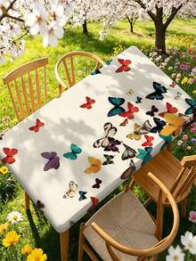 1pc Fashionable American Butterfly Print Outdoor Tablecloth, Polyester Waterproof Tablecloth, Suitable For Restaurant Cafe Outdoor Picnic Gathering Outing Tabletop Decoration Table Cover, Spring Summer Outdoor Garden Table Dust Cover - A - View 1