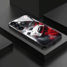 Red And White Racing Stripe Japanese Performance Coupe Tempered Glass Phone Case, Suitable For Track Racing, City Drives, And Car Enthusiast Gatherings. Features A Raised Lens Ring For Scratch And Impact Protection, TPU Soft Edges With Four-Corner Cushioning For Drop Protection, And A Glossy Back Panel That Is Fingerprint-Resistant And Easy To Clean. Ideal For JDM Modified Racing Car Enthusiasts, - Image 1 Pcs - View 3