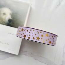 1 rollo de 5m de ancho 2.5cm cinta de poliéster con estampado de estrellas doradas, accesorios de decoración de embalaje, cinta para envolver flores, material DIY hecho a mano - 5 metros - Ver 4