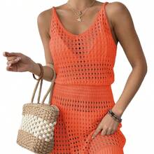 Vestido de Punto Sexy para Mujer 2026, Vestido de Playa con Cuello en V y Detalles Calados que Define la Cintura, Ideal como Cubrebaño de Bikini - Azul - Ver 7