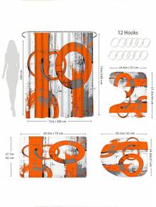 1/4pcs Modern Abstract Orange & Grey Bathroom Set, Suitable For YLTZ Products - Includes Shower Curtain, Bath Mat, U-Shaped Mat, Toilet Lid Cover And 12 Hooks, Size 70.87x70.87 Inches, Polyester Fiber Waffle Weave Machine Washable Decorative Set, Shower Curtain, Waffle Bath Curtain, Hook-Free Bath Curtain - Multicolor - View 3