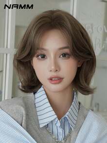 NAMM 12 Inch Short Curly Wigs For Women - Modest Fashion Wave Wig Curtain With Bangs, Brown Soft Silky Heat-Resistant Synthetic Fiber Wigs For Daily Use, Perfect For Holidays Music Festivals Celebrations-Sakura Celebrations Glam & Party Street Wear - Multicolor - View 6