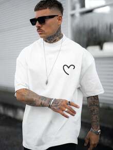 Men's Heart-Patterned T-Shirt - 白色 - 查看 1