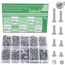 M2.5  パンヘッド小ねじ M2.5x4/5/6/8/10/12/16/20mm メートル法304ステンレススチールねじ 全ねじファスナー ボルトナットとフラットワッシャー詰め合わせキット 550個 - 写真の通り - チェックする 9