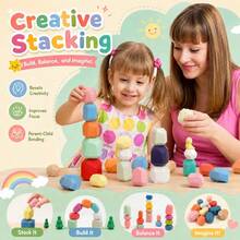 20pcs Natural Wooden Stacking Balance Stones: Montessori Educational Toy, Suitable For Toddlers, Puzzle Sorting & Early Learning, Children's Birthday And Christmas Gift - Multicolor - View 9