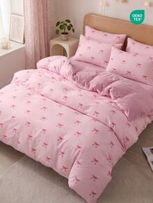 2/3pcs Bow Pattern Duvet Cover Set, Comforter Cover Set, Bedding Set, Cozy & Breathable, Lightweight, Anti-Pilling/Machine Washable, Room Decor, Bedroom Decor, Dorm Bedding, For All Seasons&Summer, Fits Twin/Full/Queen/King Beds, Back To School, Pink - Multicolor - View 1