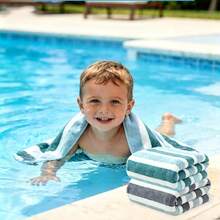2pcs/Set Baby Face & Bath Striped Towel Square Washcloth Parent-Child Bath Towel Set, Quick-Dry Super Soft Microfiber High Absorbency, Suitable For Home Bathroom, Travel And Beach - Multicolor - View 2