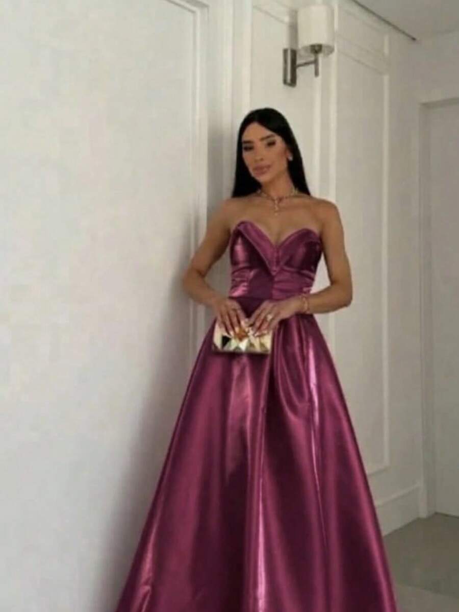 Vestido Longo de Festa Feminino com Fenda e Bojo em Zibeline Gloss | Madrinha, Formatura e Casamento - Fucsia - Visão 1