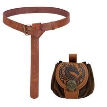 Túi đựng lương thực trung cổ bằng da PU phong cách vintage, túi tròn cầm tay sáng tạo kiểu Viking, túi đựng có dây rút, phụ kiện cosplay phong cách Bắc Âu Viking retro, phụ kiện trang phục nhập vai LARP cho hội chợ Phục hưng, Halloween, mùa hè, mùa thu đi học - màu nâu - Xem 2