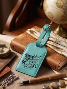 1pc Leopard And Floral Pattern Luggage Tag, PU Material, Carnival Cruise Luggage Tag, Personalized Luggage Tag, Cute Luggage Tag, Luggage Identification Tag, Address Card Boarding Pass, Portable Label, Travel And Outing Essential Card Holder Suitcase Tag, Flight University Suitcase Tag, Backpack Anti-Loss Privacy Protection - Multicolor - View 1