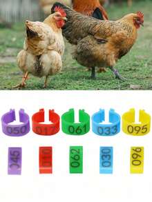 100pcs Inner Diameter 1.6cm Red Yellow Chicken Foot Ring With Numbers 001-100 Plastic Label Clasp Leg Rings Bands Poultry Chickens Ducks Goose Identification Tools - As Picture - View 1