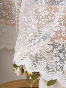 1pc Fresh Pastoral Style Small Flower Lace Cafe Curtain, Suitable For Kitchen Cabinet, Bay Window, Door Curtain Divider, Home Decor - White - View 10