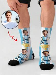 1 Pair Customized Photo Face Socks, Summer World Cup Football Sports Socks, Customized Printed Socks, Suitable For Humans, Graduation Gift - Multicolor - View 6