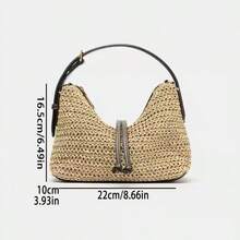 Spring/Summer New Women's Mini Handmade Woven Bucket Bag With Zipper, Handheld And Crossbody - Apricot - View 3