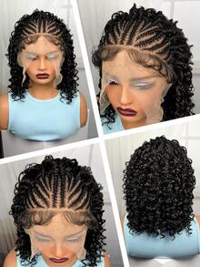 A ANYTIME Women's 13*6 HD Lace Front Wig, Pre-Braided Curly Hair With Handmade Cornrows, Natural Baby Hair, 16 Inch - Black - View 12