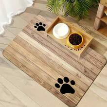 1pc Wood Grain Paw Print Pattern Floor Mat, Suitable For Cats, Dogs And Other Small Animals, Durable, Anti-Slip, Highly Absorbent, Stain-Resistant, Ideal For Cats - Can Be Used As Pet Food And Water Bowl Mat, Home Decor, Kitchen Floor Mat, Pet Supplies, Ideal For Pets. - Multicolor - View 10
