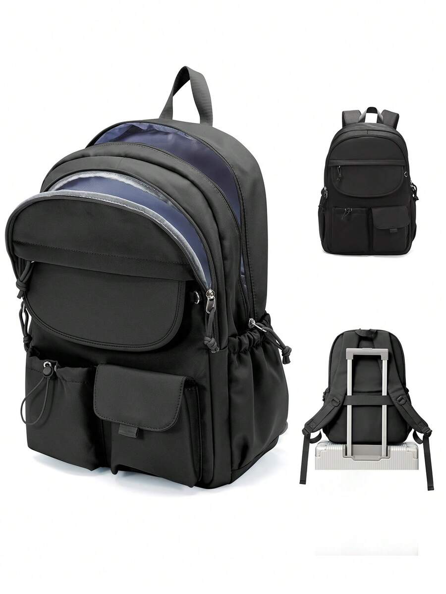 Zaino scolastico leggero per adolescenti, adatto per laptop da 14 pollici, zaino carino di colore unito per studenti, zaino per laptop resistente, tessuto in nylon impermeabile, resistente all'usura e alle pieghe, spallacci imbottiti e larghi per un uso prolungato senza pressione sulle spalle; design multistrato con più scomparti, tasca frontale con cerniera, tasche laterali per bottiglie d'acqua, adatto per uso scolastico quotidiano, brevi viaggi e pendolarismo - Multicolore - Visualizzare 1