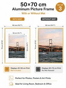3pcs Large Poster Frames Thin Aluminum Black Gold Picture Photo Frame, 50x70cm 30x40cm 40x60cm 40x50cm, Photo Gallery With Plexiglass, Horizontal Or Vertical Wall Mounting Wall Art Mounting Print Home Decor Living Room Decoration Christmas Gift - 金色3pcs - 查看 13