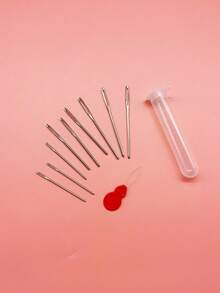 [9pcs/Set]Large Hole Tip Sewing Needles, Includes 5.2-7cm 3 Sizes Metal Needles, Matching Threader And Storage Tube, Suitable For Yarn Sewing, Tapestry Stitching And Other Handicraft Sewing Needs - Needle Set - View 2