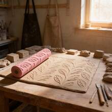 Double Vine And Intertwined Branch Pattern Clay Embossing Roller - DIY Pottery Craft Roller Tool, Suitable For Polymer Clay, Ceramic Art, Fondant, Cookie Dough, Soft Clay Embossing - PLA Material, Suitable For Rustic Style Tiles, Gardening Projects - Pink Double Vine Pattern - View 3