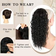 Ponytail Extension,Curly Drawstring Ponytail Extension For Natural Black Curly Clip In Hair Extensions 18 Inch Synthetic Hairpiece For Daily Party, 1B - Black - View 4