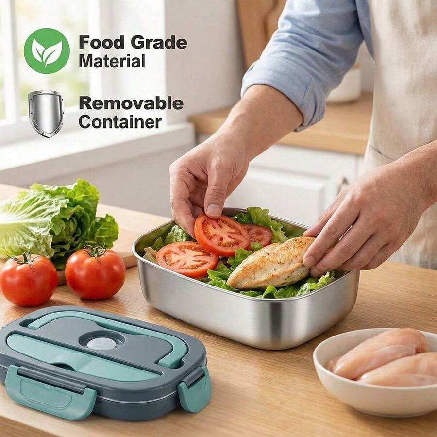 55W 12V Portable Electric Heated Lunch Box, Leakproof Food Warmer Container For Car Truck Office Travel Camping Adult Drivers - Black and Green - View 1