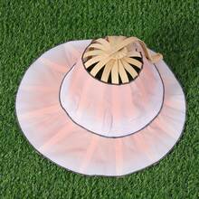 Topi Matahari Lipat 2-in-1 dengan Kipas Genggam, Topi Matahari Portabel dengan Tali Pengikat Terintegrasi, Topi Matahari Anyaman Bambu Motif Bunga untuk Wanita - Topi Kipas Lipat 2-in-1 - View 11