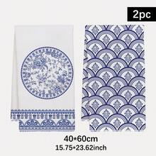 2pcs Blue And White Floral Bird Pattern Kitchen Towels, Rectangular Microfiber Kitchen Towels, Dish Cloths, Scouring Pads, Hand Towels, Cooking Baking Tea Towels, Kitchen Decor, Housewarming Gift, Birthday Gift, Bathroom Cleaning Wipes, Decorative Towels - Multicolor - View 11