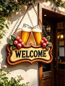 1個 2D金屬標誌，印有「Cheers To Beer」設計(11.81英吋)，鄉村風酒館牆面裝飾。適合玄關、門廊、花園和迎賓牆。適用於男士私人空間、庭院和其他空間。是家居裝飾和啤酒愛好者的趣味禮物。 - 酒杯WL - 查看 5