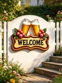 1個 2D金屬標誌，印有「Cheers To Beer」設計(11.81英吋)，鄉村風酒館牆面裝飾。適合玄關、門廊、花園和迎賓牆。適用於男士私人空間、庭院和其他空間。是家居裝飾和啤酒愛好者的趣味禮物。 - 酒杯WL - 查看 6