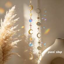 1pc Mini Elegant Crystal Wind Chime & Sun Catcher, Bohemian Style Crescent Moon Shape With Crystal Stones, Wedding/Window/Car Decoration - Wedding, Home, Car Accessories - Durable Hanging Decor - Wedding & Home Decor Hanging Ornament - A Crescent-shaped Wind Chime Light Catcher - View 3