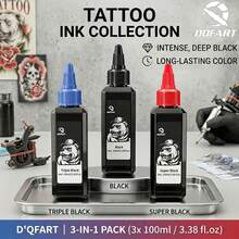 DQFART 黑色紋身墨水 3.38 盎司 (100ml) 純素紋身用品 高濃縮黑色，呈現鮮豔且持久的效果，適用於勾線、陰影和暈染 - 高級黑色紋身用品 - 黑色 - 查看 9