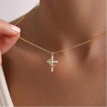 1PC Gold/Silver Color Optional Small Crown Cross Fine Chain Necklace, Waterproof Non-Fading Choker, Suitable For Tropical Vacation, Beach Outing, Mature Style, Date Look, Christmas Eve / Friendship Gift / Birthday Present, Unisex Versatile Jewelry - Multicolor - View 6