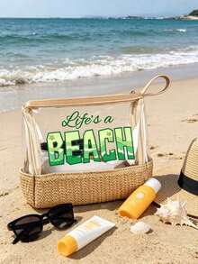 防水大容量便攜式化妝包 透明草編海灘化妝包 "Life's A Beach" 印花防水PVC盥洗包 旅行收納包 海灘必備包 透明盥洗包 可存放防曬霜、零食、比基尼和海灘必需品 適合女性度假、泳池派對、夏季海灘、日常使用 收納包 輕便化妝包 適合海灘旅行、潛水、夏季度假、旅行、日常使用 適合伴娘、單身女郎派對禮物、返校季、夏季度假 理想之選 - 彩色 - 查看 9