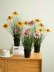 1 Potted Artificial Bristlegrass, Sunflower & Butterfly Grass Mini Plants With Black Pots. Plastic Faux Greenery For Home, Indoor Spaces, Office, Dining Table, Farmhouse Courtyard And Bathroom Decor. - Multicolor - View 4