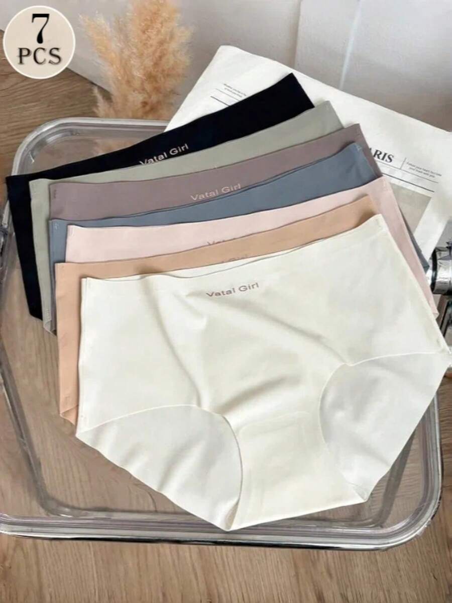 7pcs/Pack Women's All-Season Seamless Fashion Panties - Soft, Silky Skin-Friendly, Breathable, Dry And Comfortable, Personalized Fashion Invisible Nylon Blend Underwear