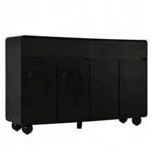 Living Room Sideboard With Curved Doors, Modern Storage Cabinet Made Of Particleboard And MDF, Round Metal Feet - 黑色 - 查看 9