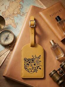 1pc Leopard And Floral Pattern Luggage Tag, PU Material, Carnival Cruise Luggage Tag, Personalized Luggage Tag, Cute Luggage Tag, Luggage Identification Tag, Address Card Boarding Pass, Portable Label, Travel And Outing Essential Card Holder Suitcase Tag, Flight University Suitcase Tag, Backpack Anti-Loss Privacy Protection - Multicolor - View 3