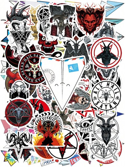 100PCS Edgy Satanist And Paper Plane Sticker Collection, Gothic And Punk-Inspired Designs, Perfect For Customizing Laptops, Cars, And Accessories For Business And Daily Lif