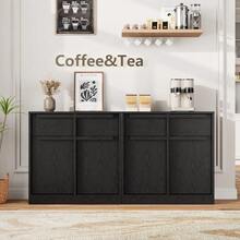 Vielseitiges Sideboard für Esszimmer – Buffet Kommode mit 4 Türen & 4 Schubladen – Großer Aufbewahrungsschrank – Modernes Design für Küche, Wohnzimmer oder als Kaffeekonsole - Schwarz - Übersicht 4