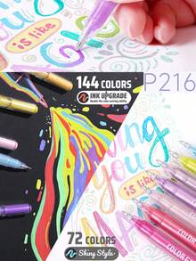 Langge Professional Acrylic Paint Stylus Pen Enhanced Version, Large Capacity Metal Glossy Pen Refill, 1.0mm Stainless Steel Nib Design, Smooth Flowing Ink, Suitable For Student Painting, Note-Taking, Back To School Essential - Multicolor - View 9
