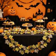1pc 80.7in/6.7ft Artificial Maple Leaf Garland, Bendable And Reusable, Autumn Halloween Thanksgiving Harvest Decoration, Realistic Faux Hanging Leaf Vine, Suitable For Stairs, Fireplace, Mantel, Tabletop, Home, Party, Indoor And Outdoor Decor - Multicolor - View 7