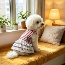 1 pieza Vestido elástico a rayas simple para perro y gato, falda de mascota con estampado de lunares lindo, adecuado para gato/perro, atuendo de cachorro sin mangas transpirable de verano, ropa dulce para perro, adecuado para Bichón, Teddy y otras razas pequeñas de perros y gatos - Rojo - Ver 16