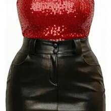 Women's Plus Size Set: Sequin Tank Top And Leather Skirt - 代碼 04 - 查看 5