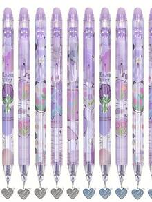 12 PCS Blue Erasable Gel Pen Set, Includes 2 Random Pens + 10 Refills, 0.5mm Fine Tip, Blue Ink, Built-In Eraser, Back To School, First Day Of School - Multicolor - View 2