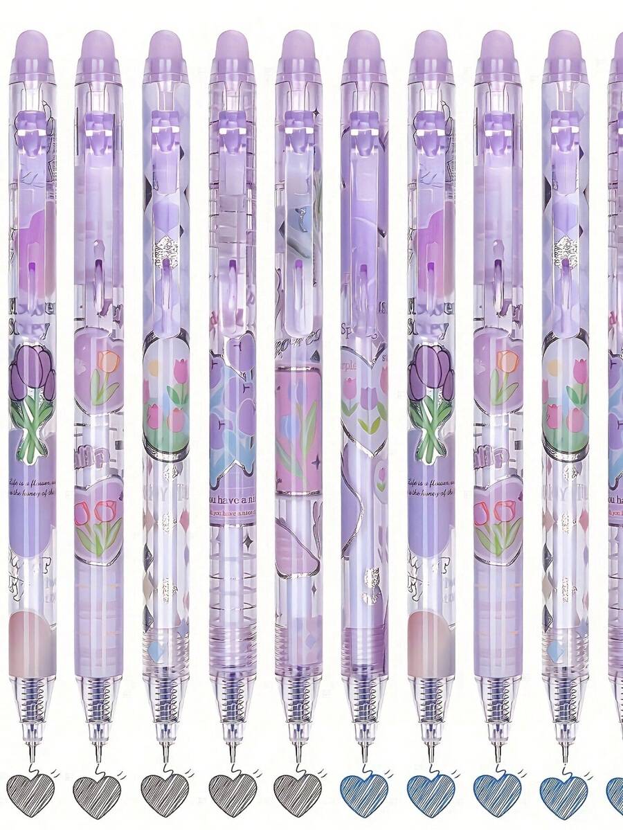 12 PCS Blue Erasable Gel Pen Set, Includes 2 Random Pens + 10 Refills, 0.5mm Fine Tip, Blue Ink, Built-In Eraser, Back To School, First Day Of School