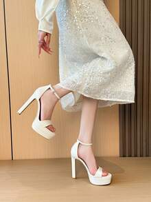 Women's New Round Toe High Heel Sandals, Versatile Fashion Party Date Sandals, Sexy Daily Commute Wedding Banquet High Heel Platform Sandals - Beige - View 8