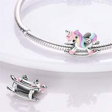 1pc Vintage Country Style S925 Sterling Silver Low-Allergenic Golden Retriever Pet Pig Snail Alarm Clock Wooden Horse Beaded Charm, Suitable For Original Bracelet, Women's DIY Jewelry Making, Birthday Gift - Multicolor - View 5