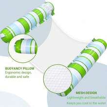 Gradient Stripe 2-Tube Inflatable Water Hammock Float, Portable Pool Floating Lounge Chair For Beach Swimming Pool - Green - View 5