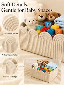 A Rectangular Woven Storage Basket With Wavy Arched Lace Trim, Featuring Soft, Rounded Edges To Protect Baby Items. Ideal For Organizing And Storing Baby Diapers, Wipes, Bottles, And Changing Table Supplies. - Multicolor - View 7
